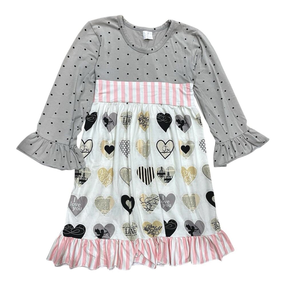 Boutique Girls Size 7-8 Valentine's Day Conversation Heart Soft Ruffle Dress